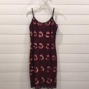 Vintage Beaded Spaghetti Strap Dress in Cranberry